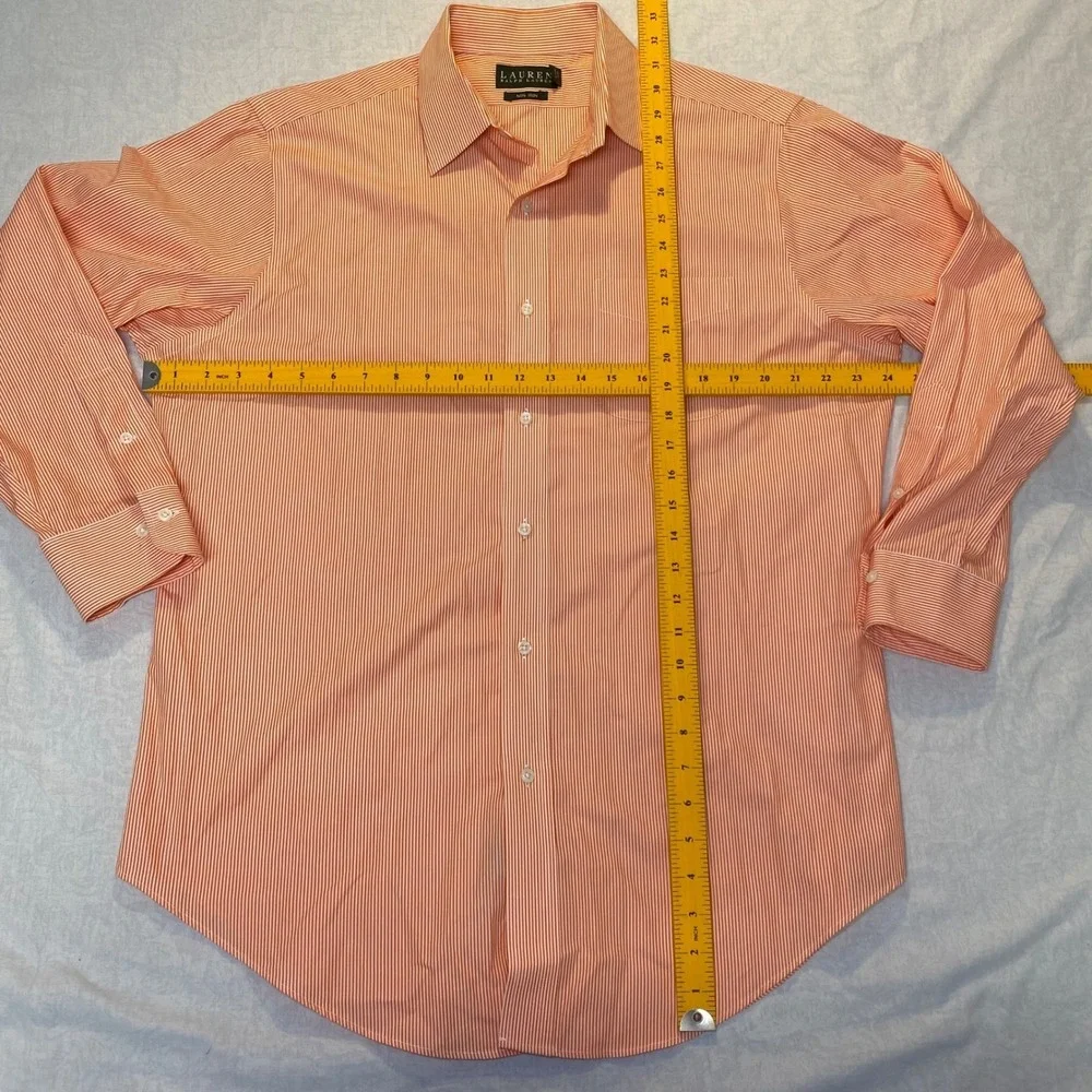 Lauren Ralph Lauren Non Iron Dress Shirt Mens 16 32/33‎ Orange White Stripe